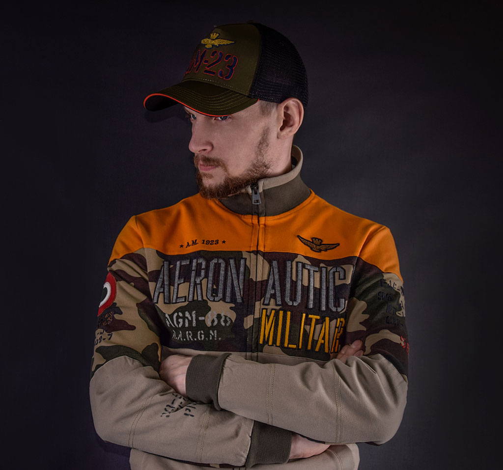 Толстовка AERONAUTICA MILITARE SS19 arancio chiaro/camo/verde (FE 1323) 