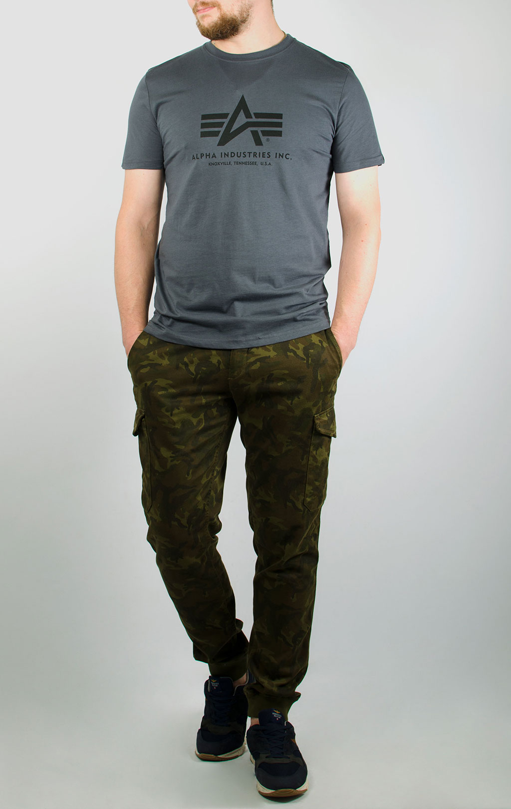 Футболка ALPHA INDUSTRIES BASIC T grey black/black 