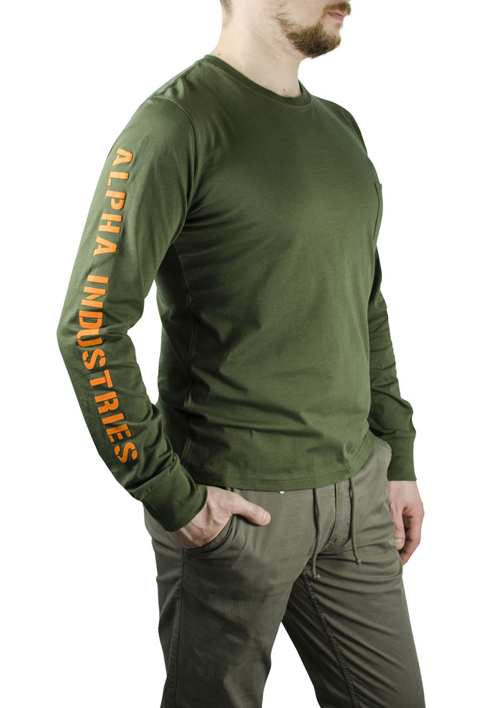 Лонгслив ALPHA INDUSTRIES SLEEVE PRINT dark green 