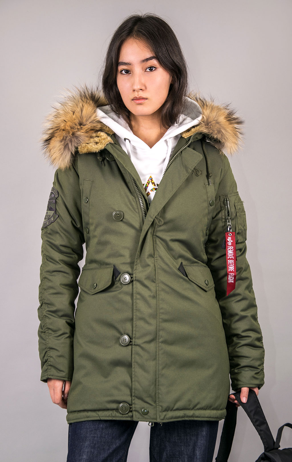 Женская аляска ALPHA INDUSTRIES EXPLORER натур. мех dark green 