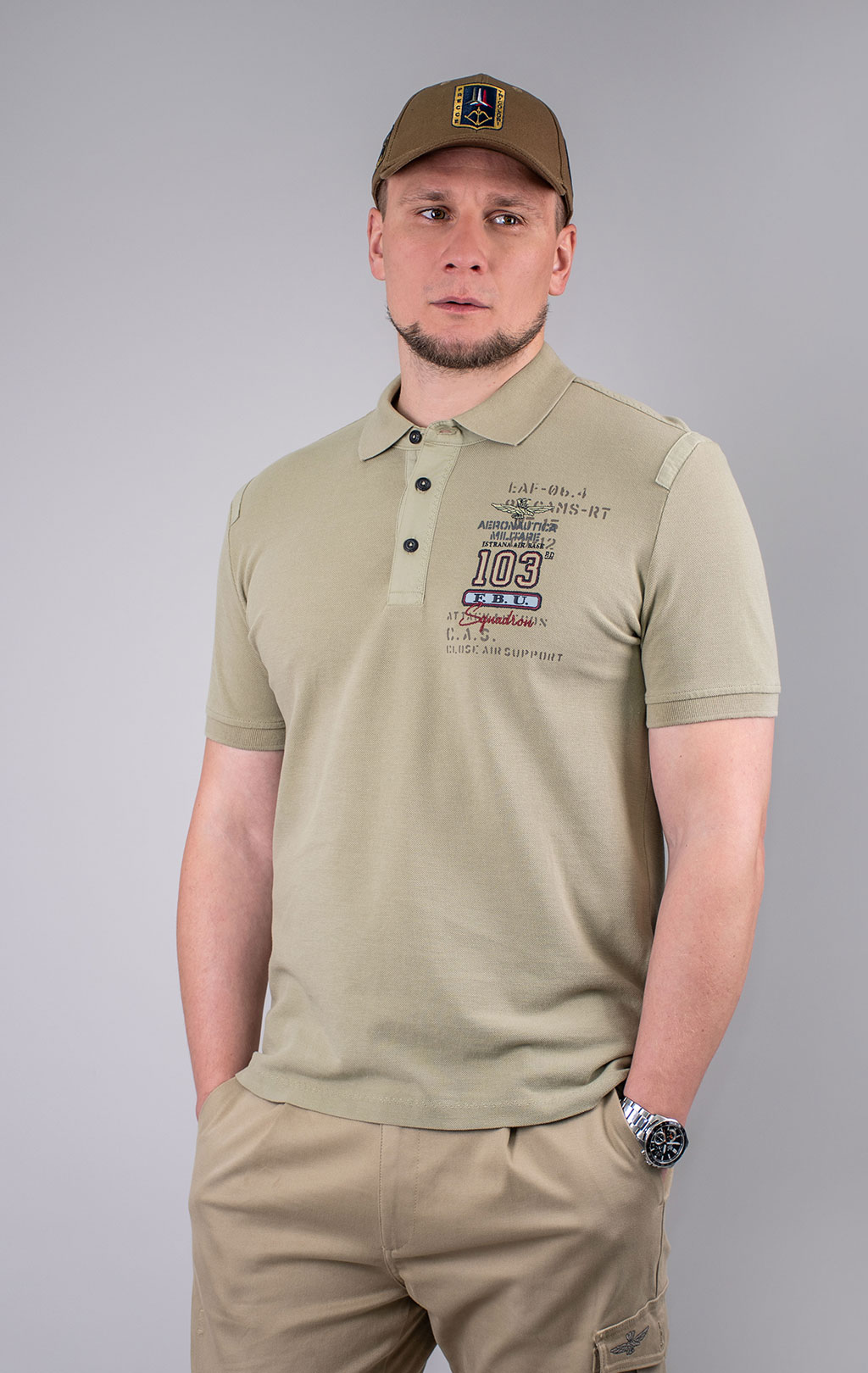 Футболка-поло AERONAUTICA MILITARE SS 24 m/TR sage green (PO 1782) 