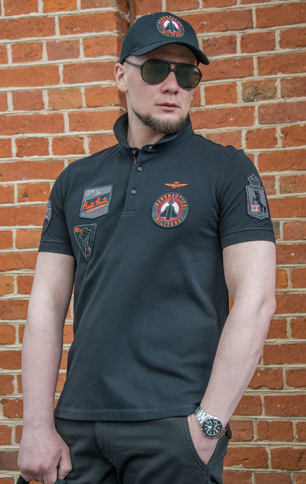 Футболка-поло AERONAUTICA MILITARE big size SS 22/TR jet black (PO 1602) 