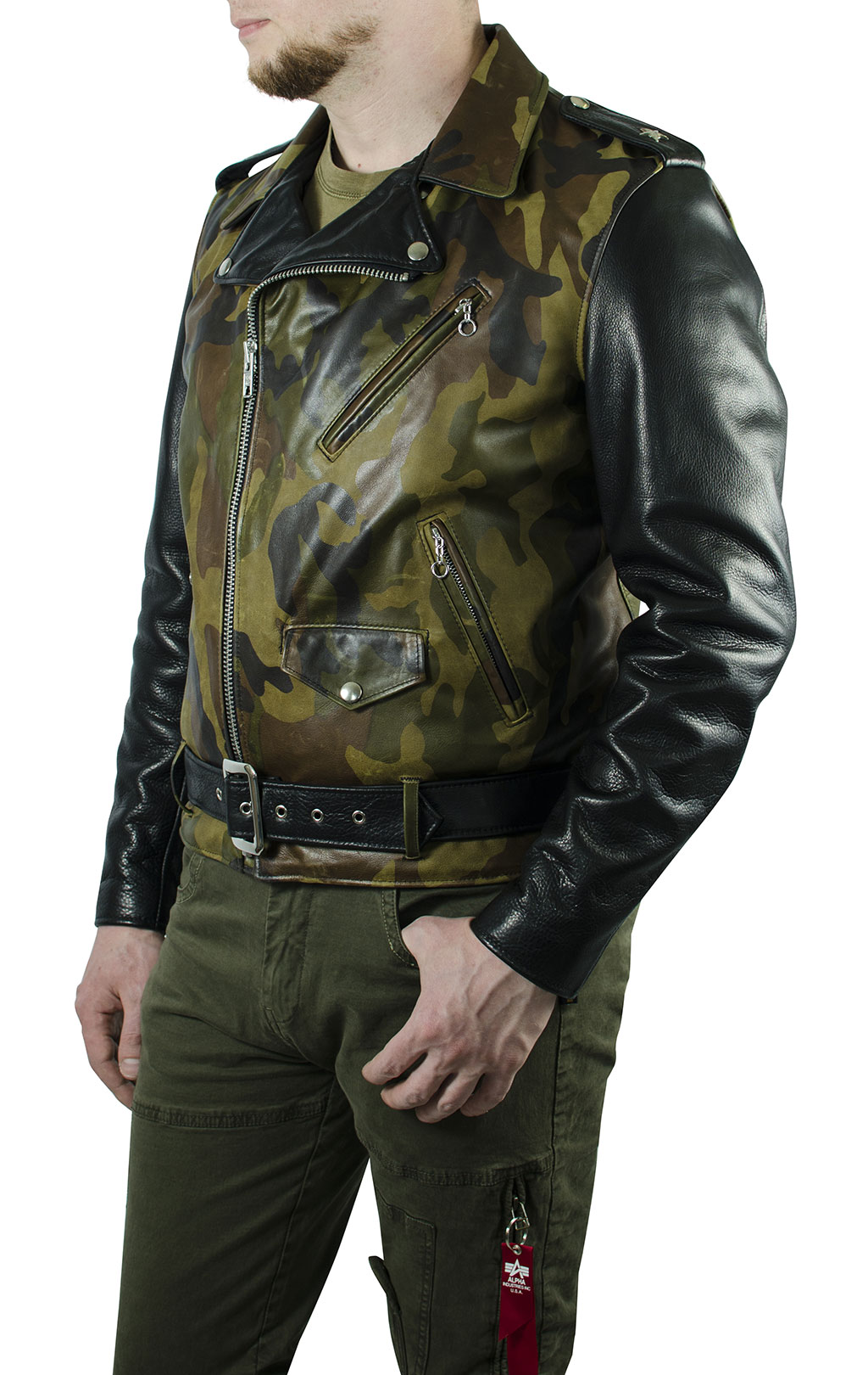 Куртка-косуха SCHOTT NYC MOTORCYCLE JCT кожа camo olive (611UST) 