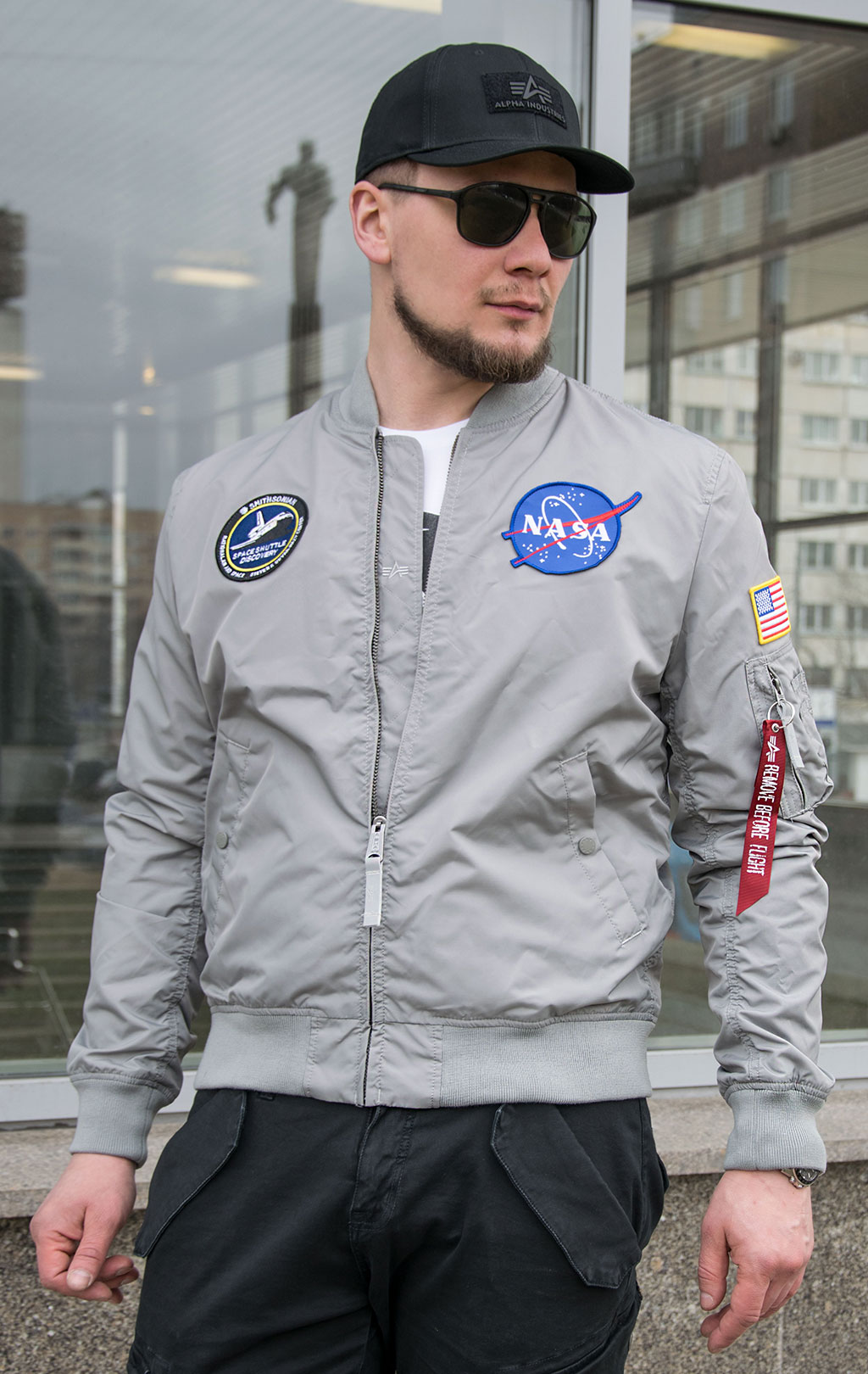 Ветровка-бомбер ALPHA INDUSTRIES TT NASA REVERSIBLE II MA-1 silver 