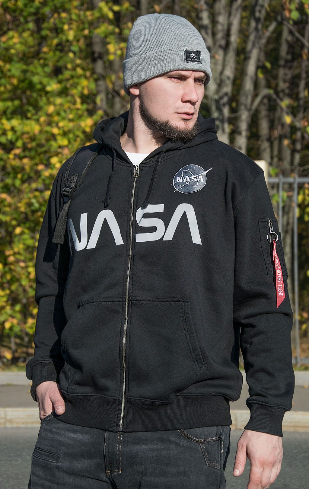 Толстовка ALPHA INDUSTRIES NASA ZIP HOODY black 