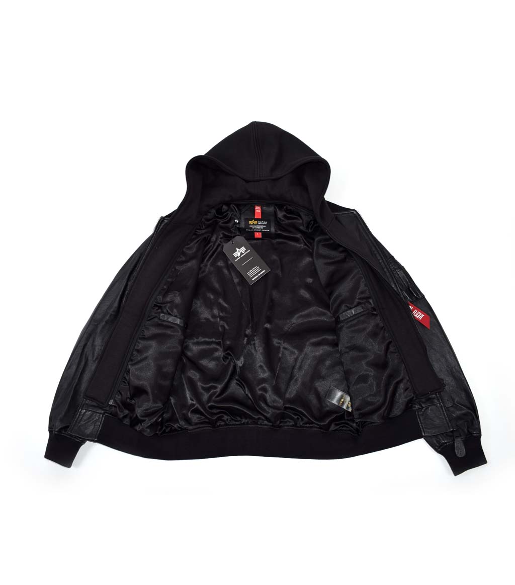 Куртка-бомбер лётная ALPHA INDUSTRIES D-Tec leather MA-1 кожа black/black 