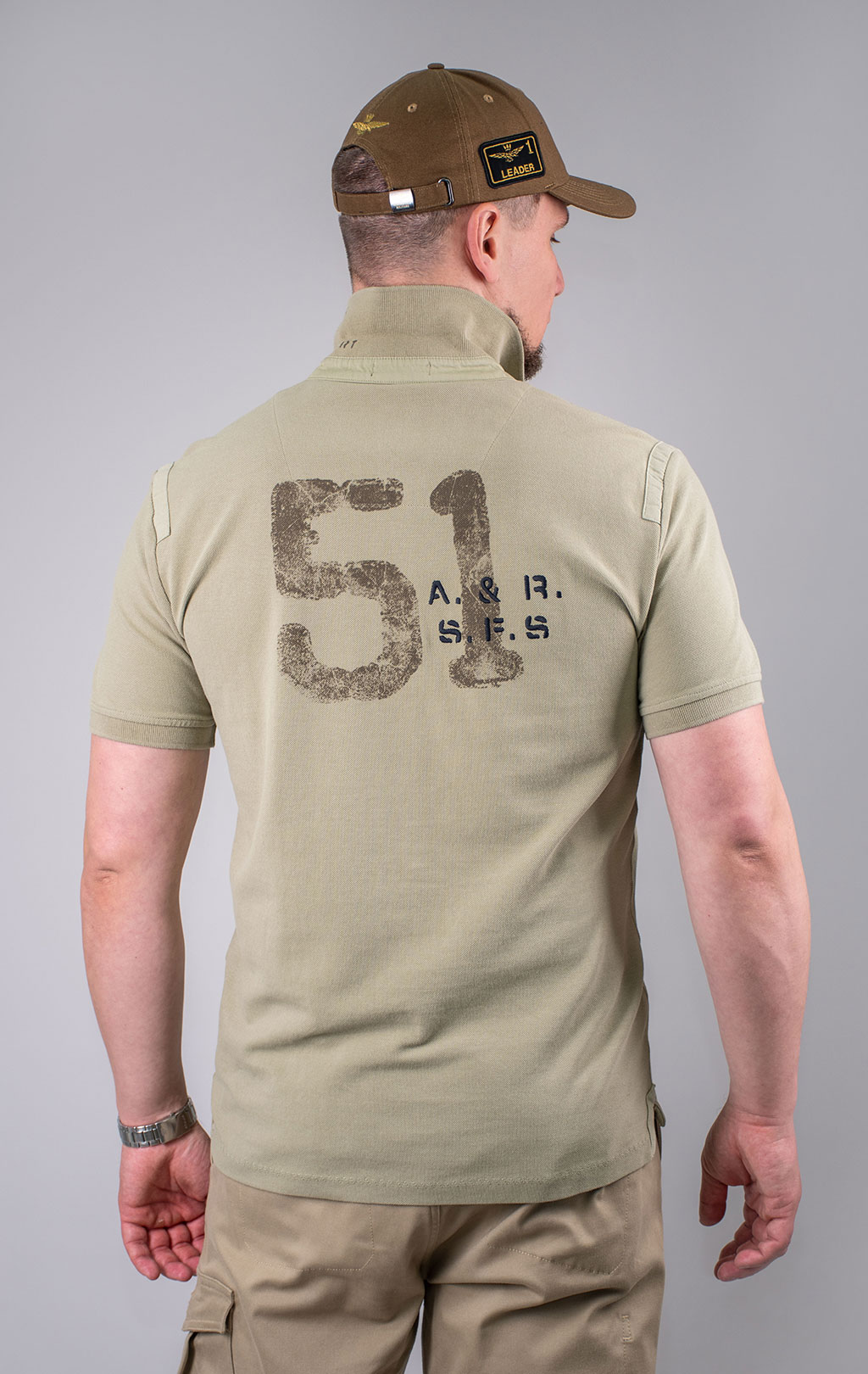 Футболка-поло AERONAUTICA MILITARE SS 24 m/TR sage green (PO 1782) 