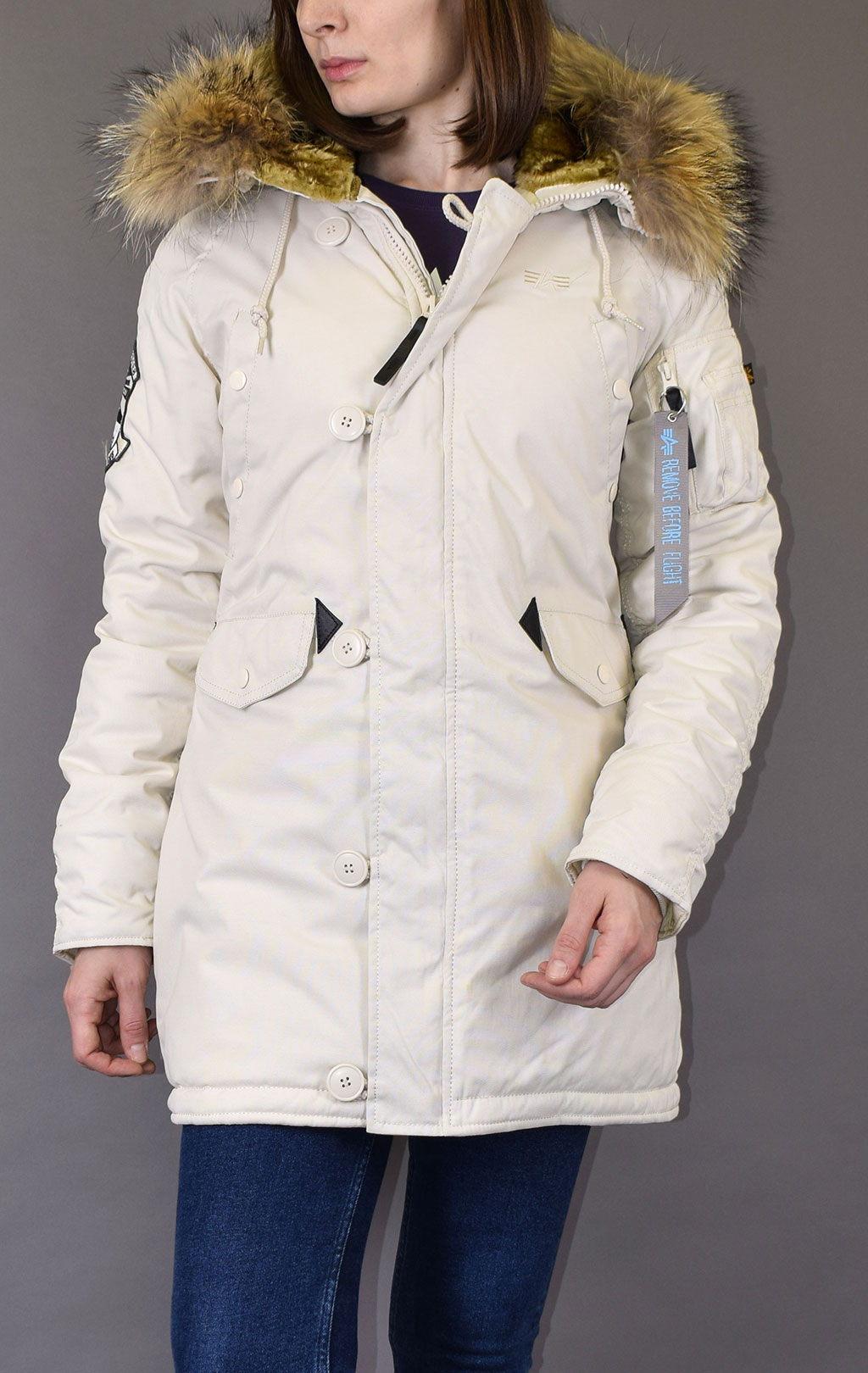 Женская аляска ALPHA INDUSTRIES EXPLORER натур. мех white off 