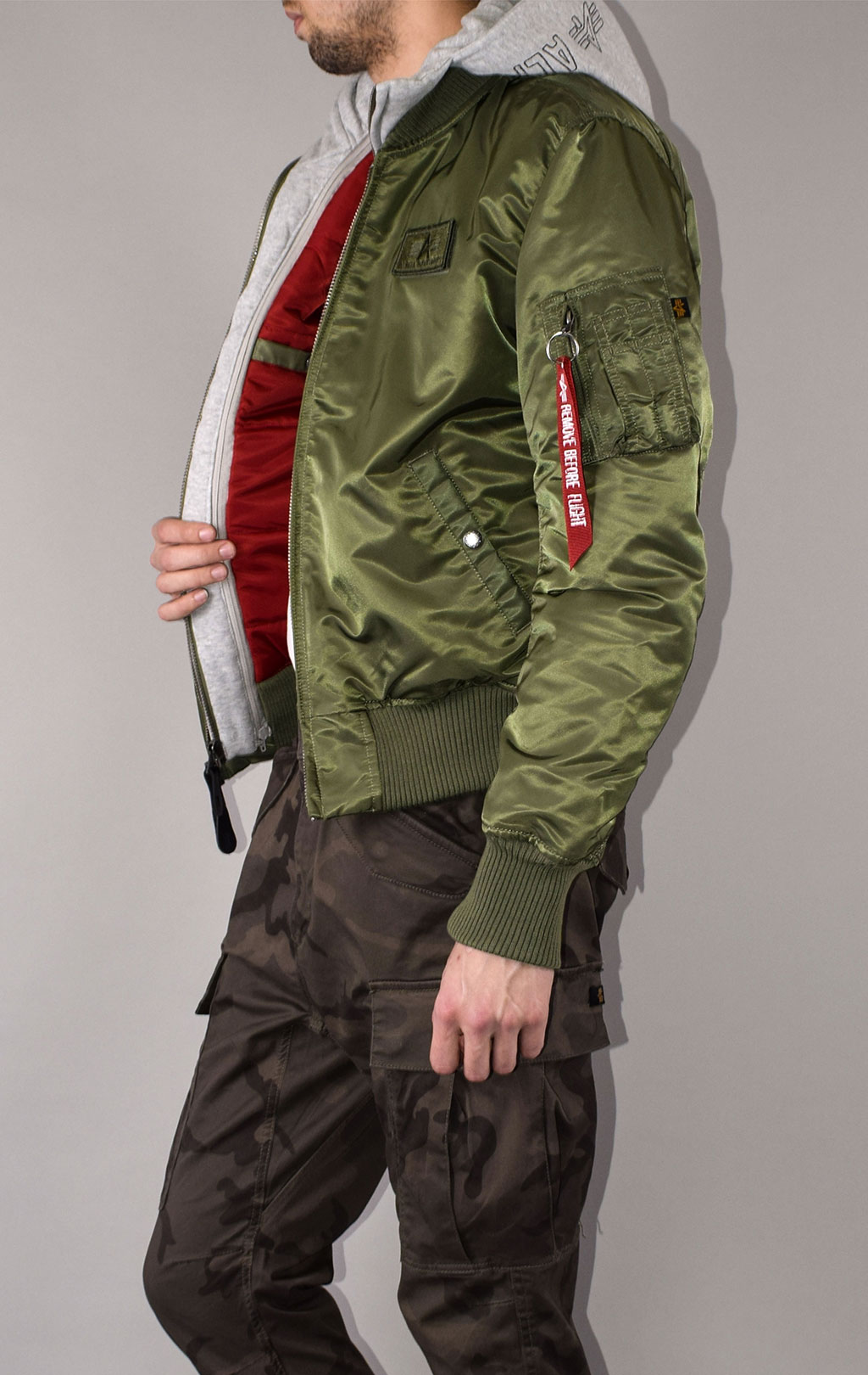 Куртка-бомбер лётная ALPHA INDUSTRIES D-Tec big size MA-1 sage green 