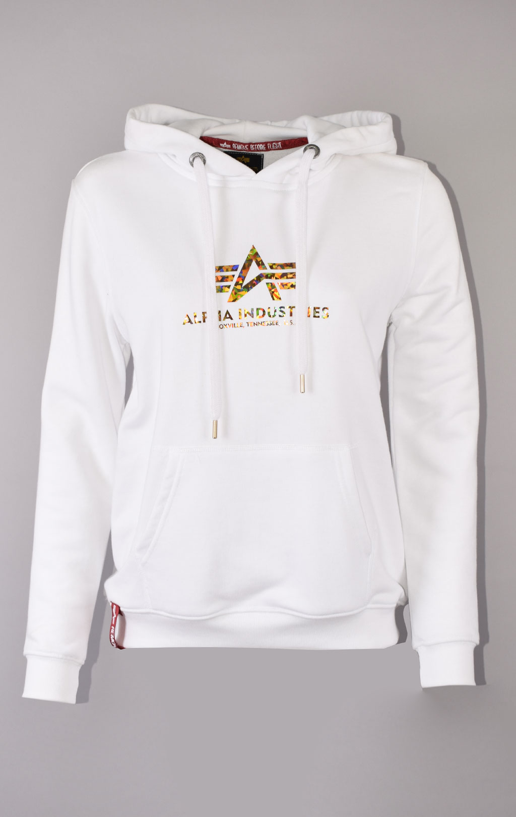 Женская толстовка ALPHA INDUSTRIES NEW BASIC HOODY HOL. PRINT white/gold crystal 