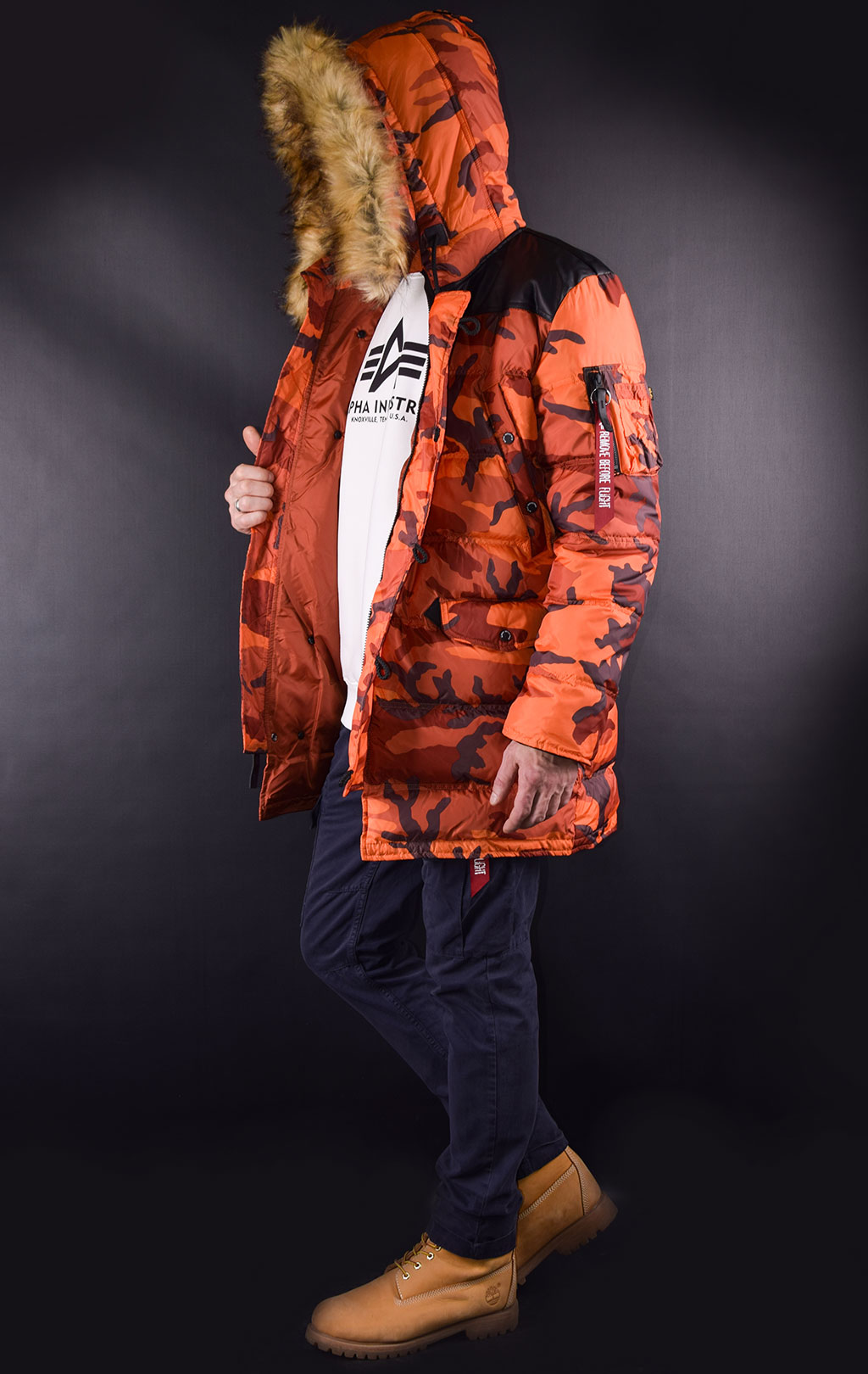 Аляска-пуховик ALPHA INDUSTRIES PUFFER N-3B orange camo 