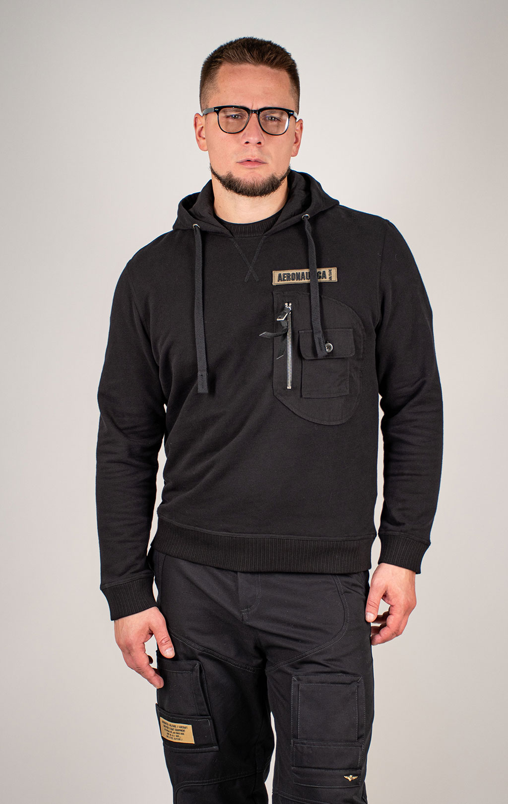 Толстовка с капюшоном AERONAUTICA MILITARE FW 25/26/TR jet black (FE 2068) 