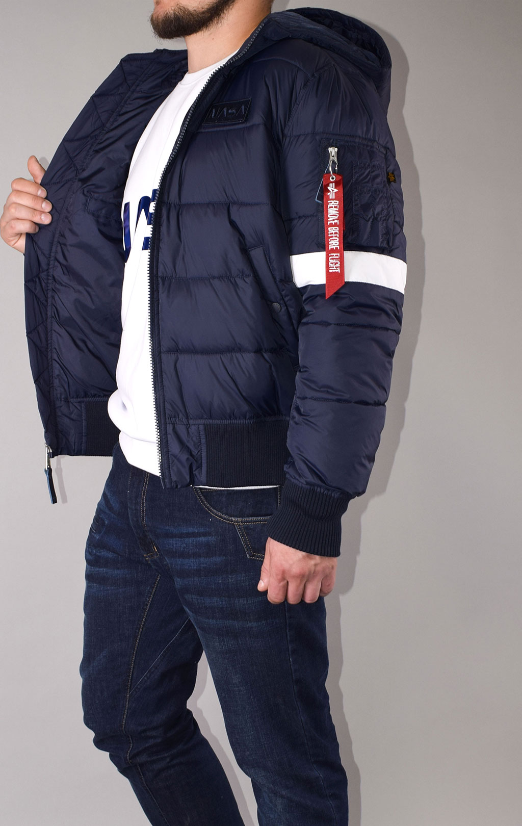 Куртка ALPHA INDUSTRIES HOODED PUFFER FD NASA rep. blue 