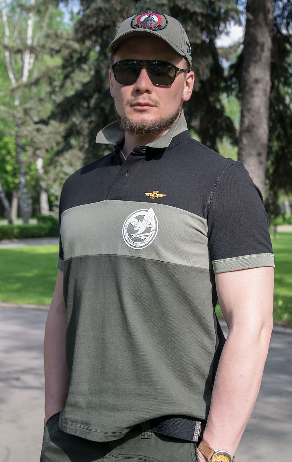 Футболка-поло AERONAUTICA MILITARE SS 21/TR green/black (PO 1540) 