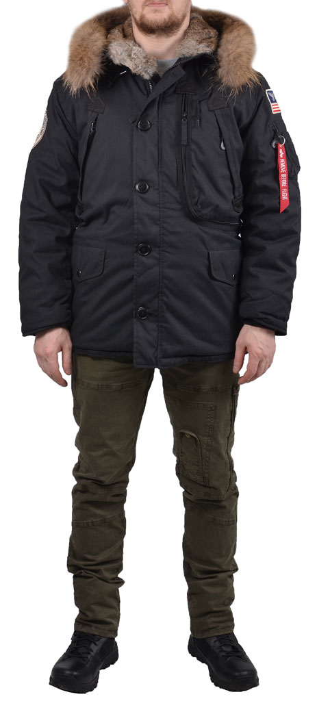 Аляска ALPHA INDUSTRIES POLAR капюшон натур. мех black 