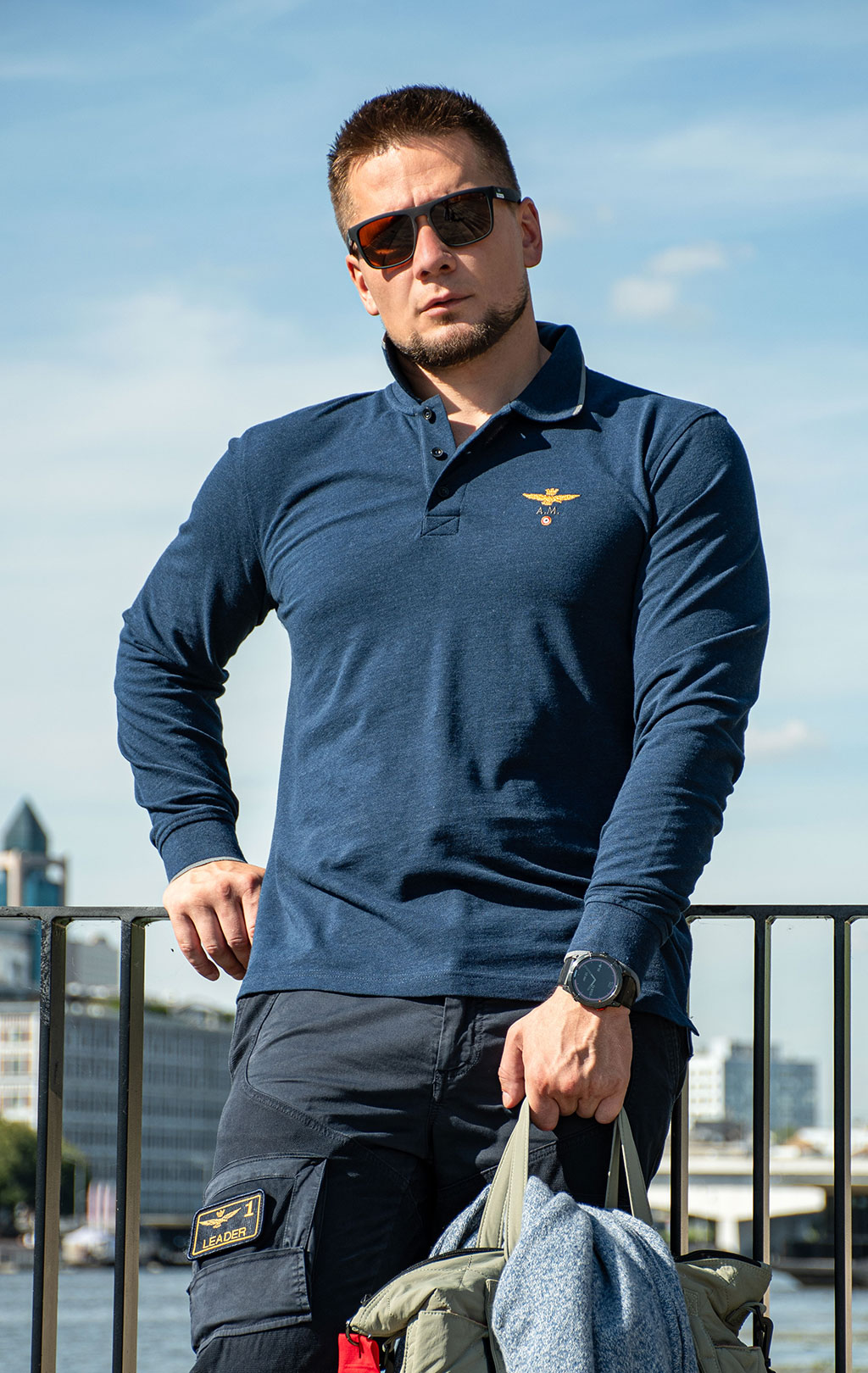 Поло-лонгслив AERONAUTICA MILITARE FW 26/27/TR deep blue melange (PO 1653) 