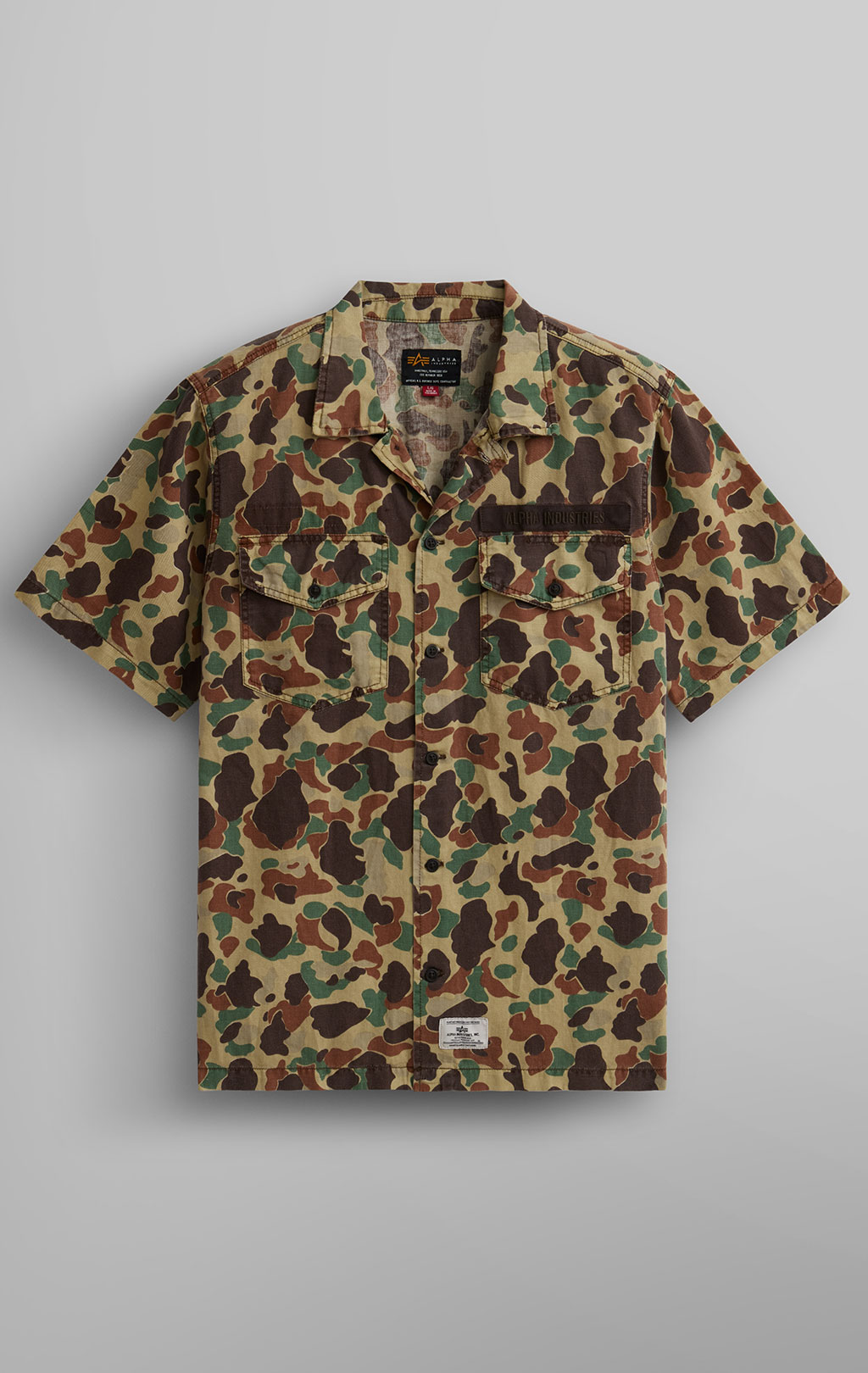 Ветровка-рубашка ALPHA INDUSTRIES SHORT SLEEVE WASHED FATIGUE SHIRT JACKET SS 24 m green frogskin camo 