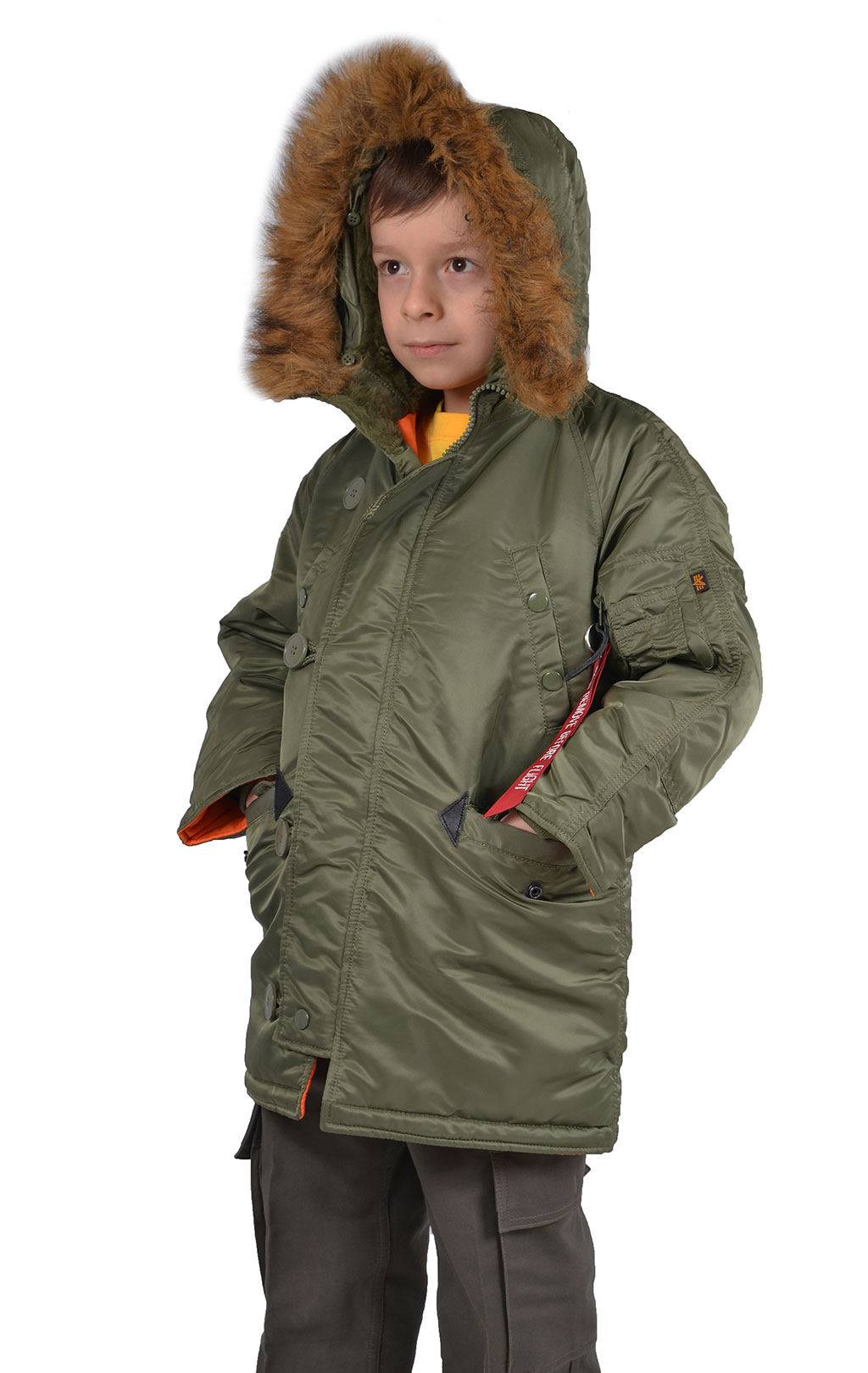 Детская аляска длинная ALPHA INDUSTRIES CLASSIC N-3B sage green 