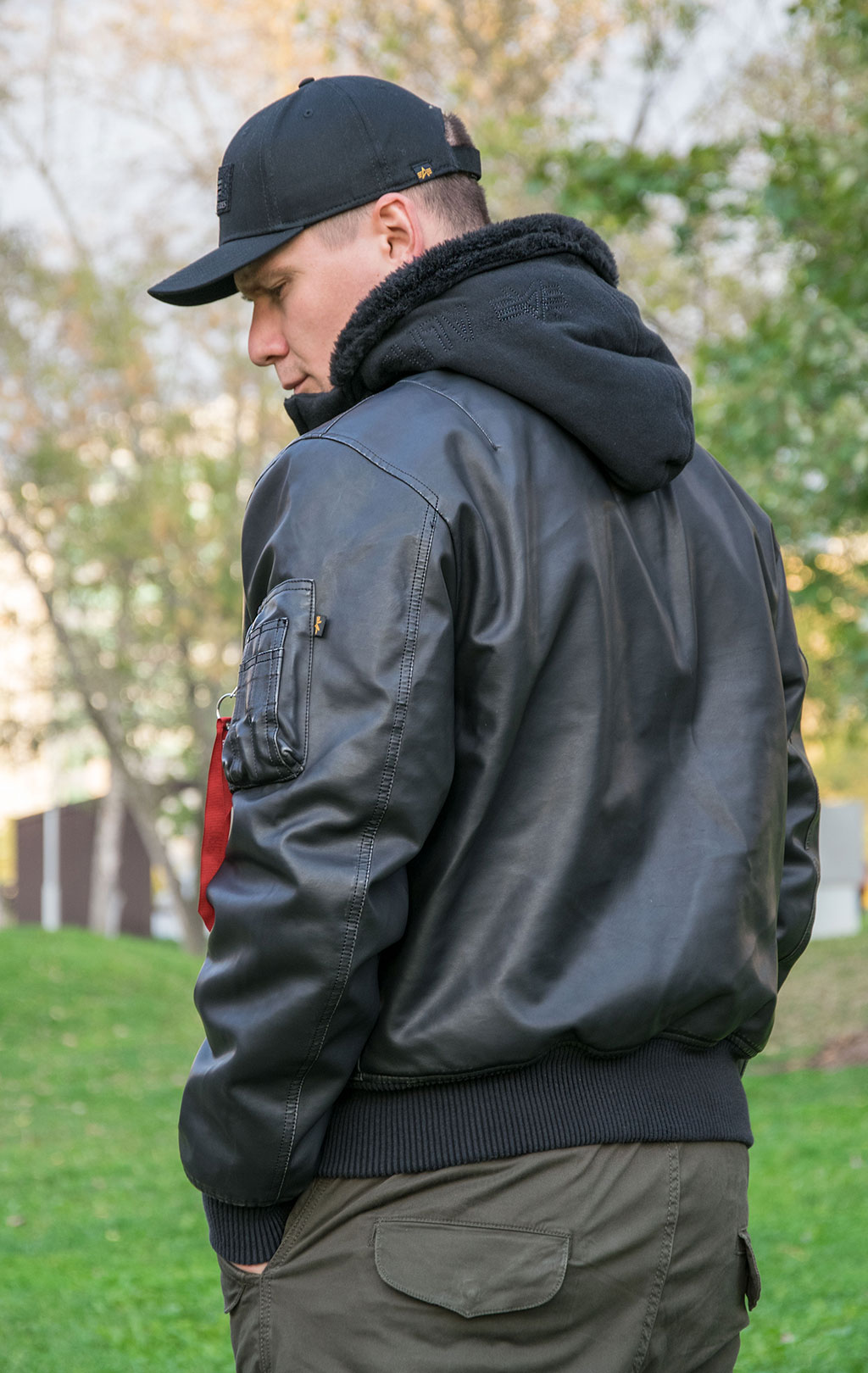 Куртка-бомбер лётная ALPHA INDUSTRIES D-Tec FL MA-1 экокожа black/black 