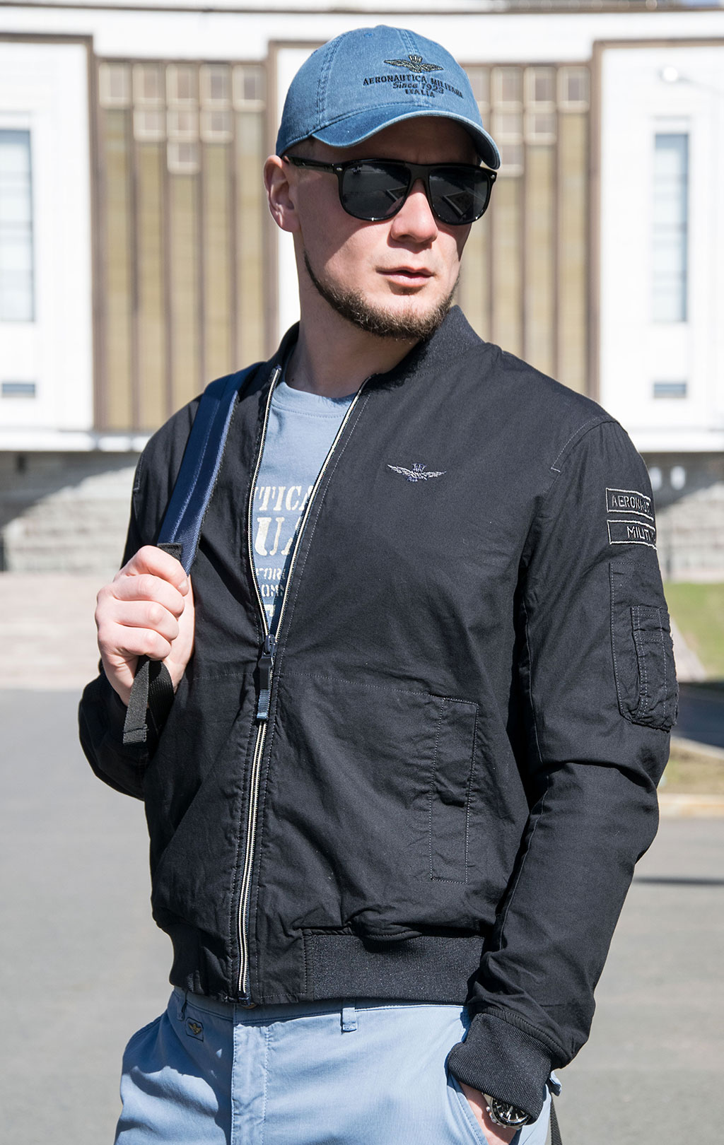 Ветровка-бомбер AERONAUTICA MILITARE big size SS 23 m/TR blue black (AB 2089) 