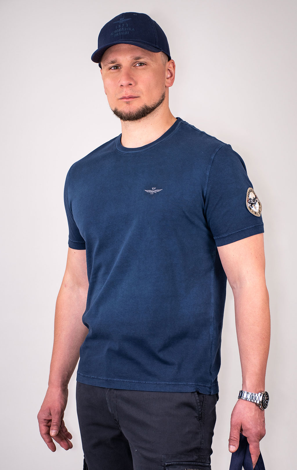 Футболка AERONAUTICA MILITARE vintage aircraft mechanic SS 24/IN blue navy washed (TS 2227) 