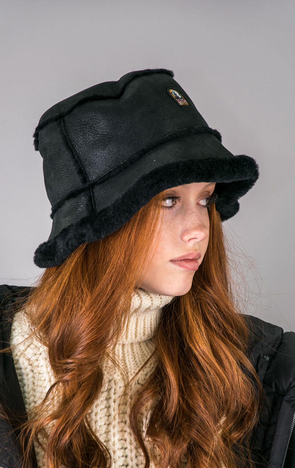 Женская панама PARAJUMPERS SHEARLING BUCKET HAT овчина FW 23/24 black 