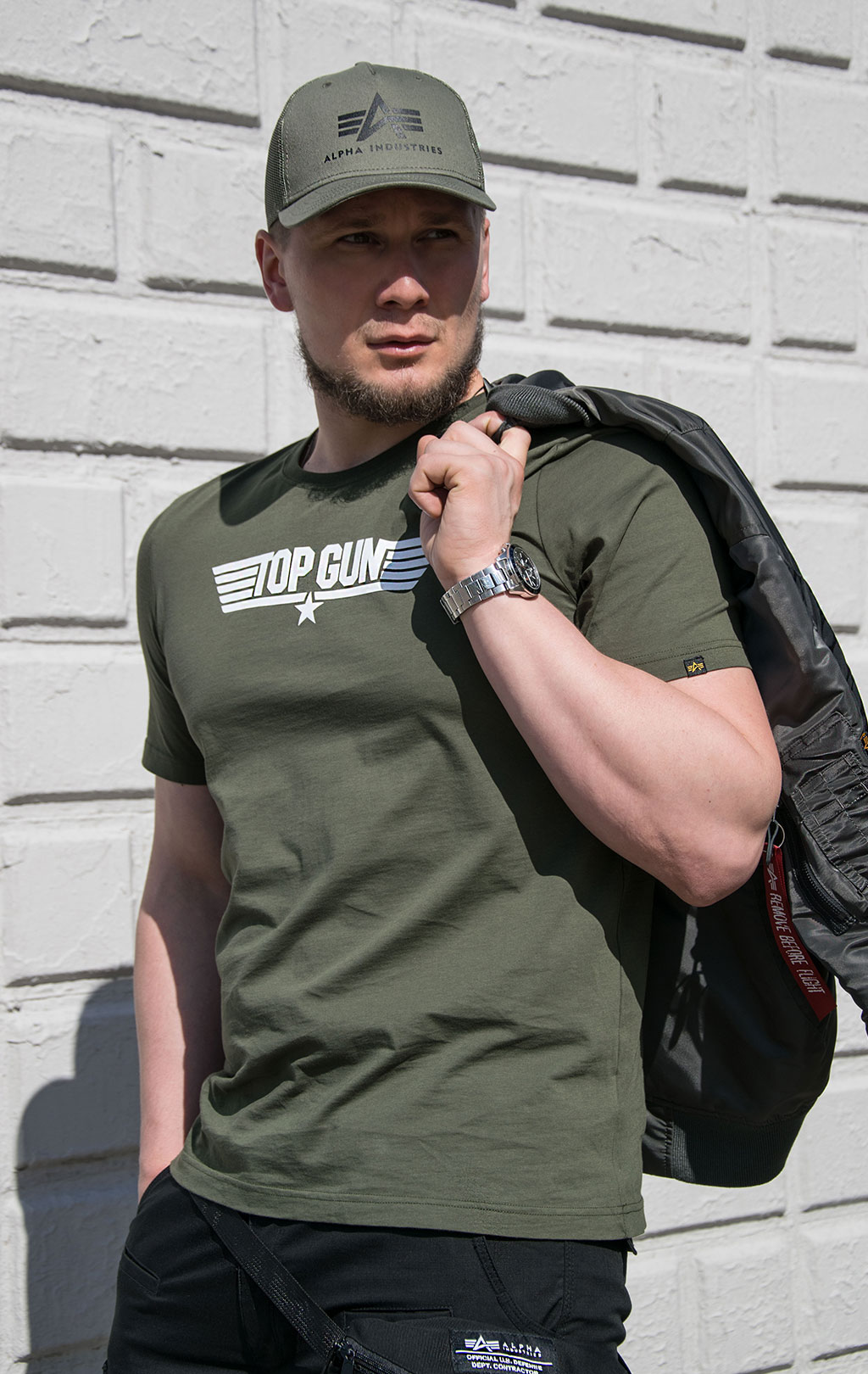 Футболка ALPHA INDUSTRIES TOP GUN LOGO TEE olive 