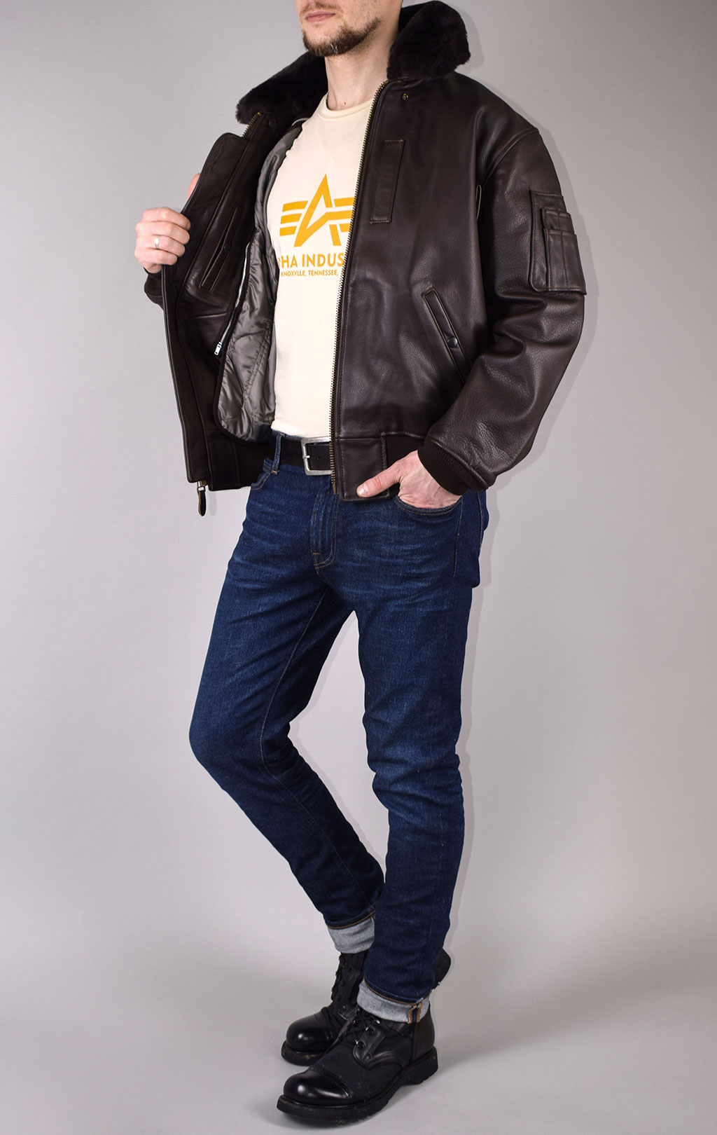 Куртка-пилот COCKPIT B-15 Slim Fit big size кожа SLIM FIT brown (Z27H02) 