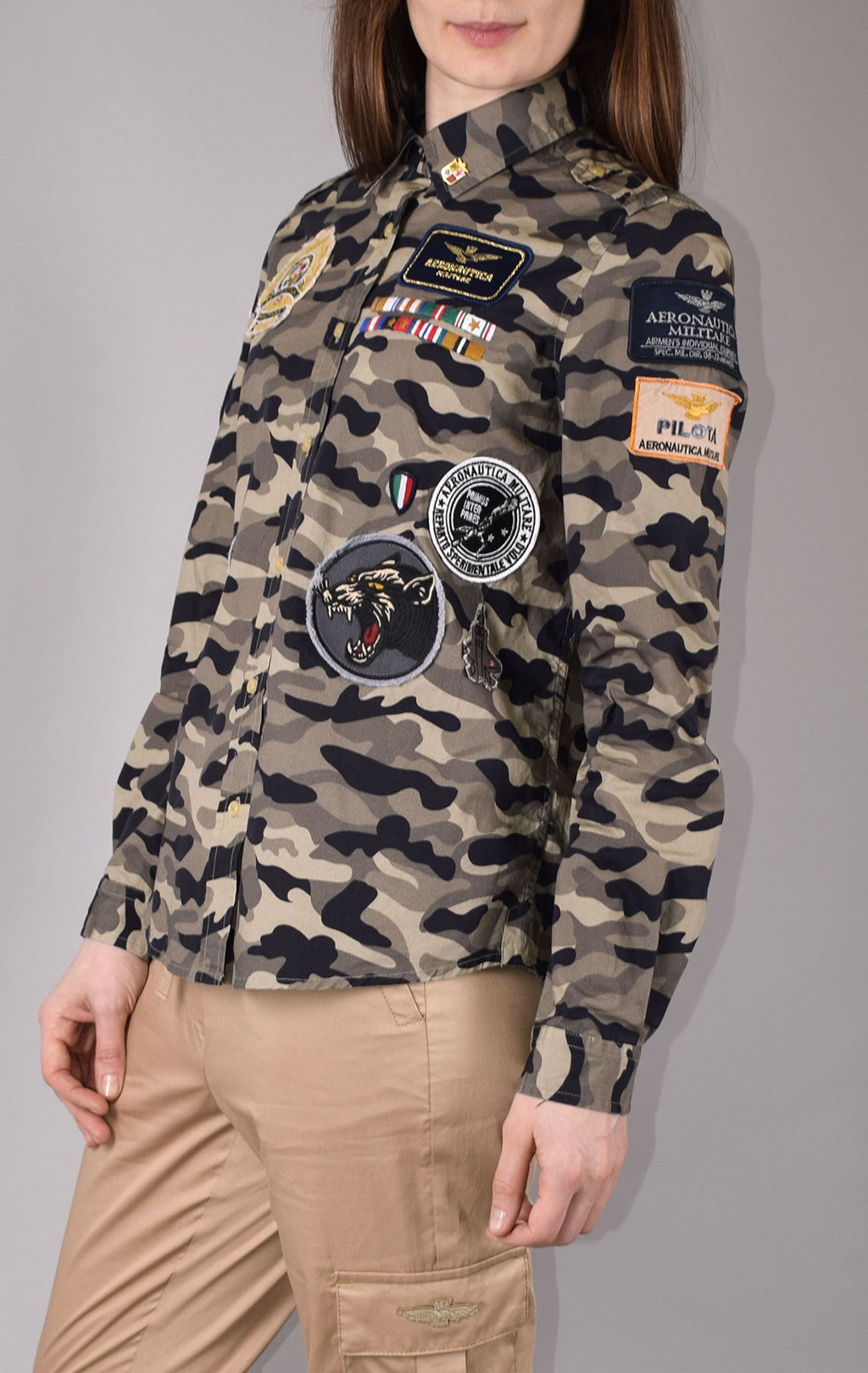 Женская рубашка AERONAUTICA MILITARE SS 20/IN camouflage verde militare (CA 1152) 