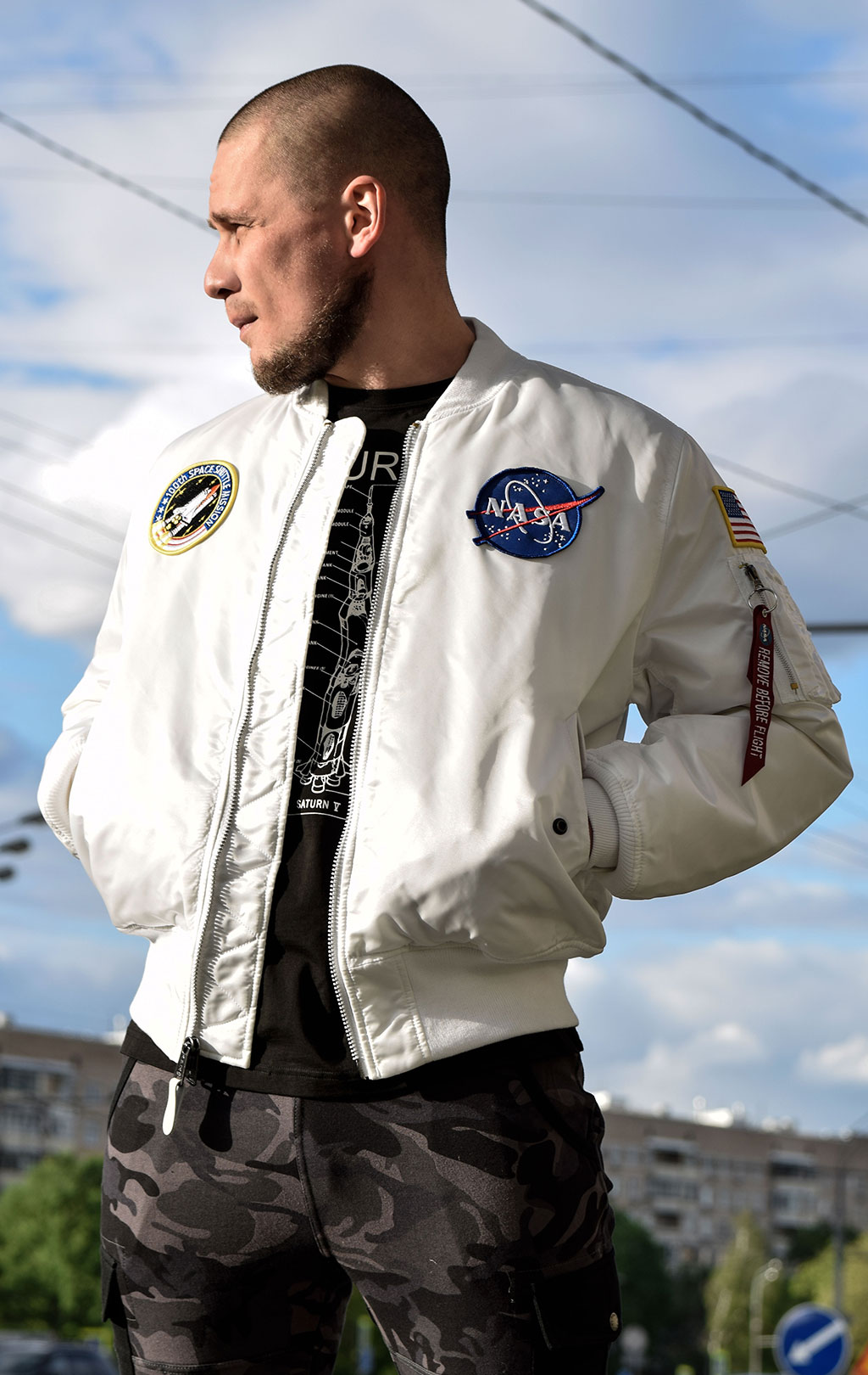 Бомбер ALPHA INDUSTRIES NASA MA-1 original fit white 