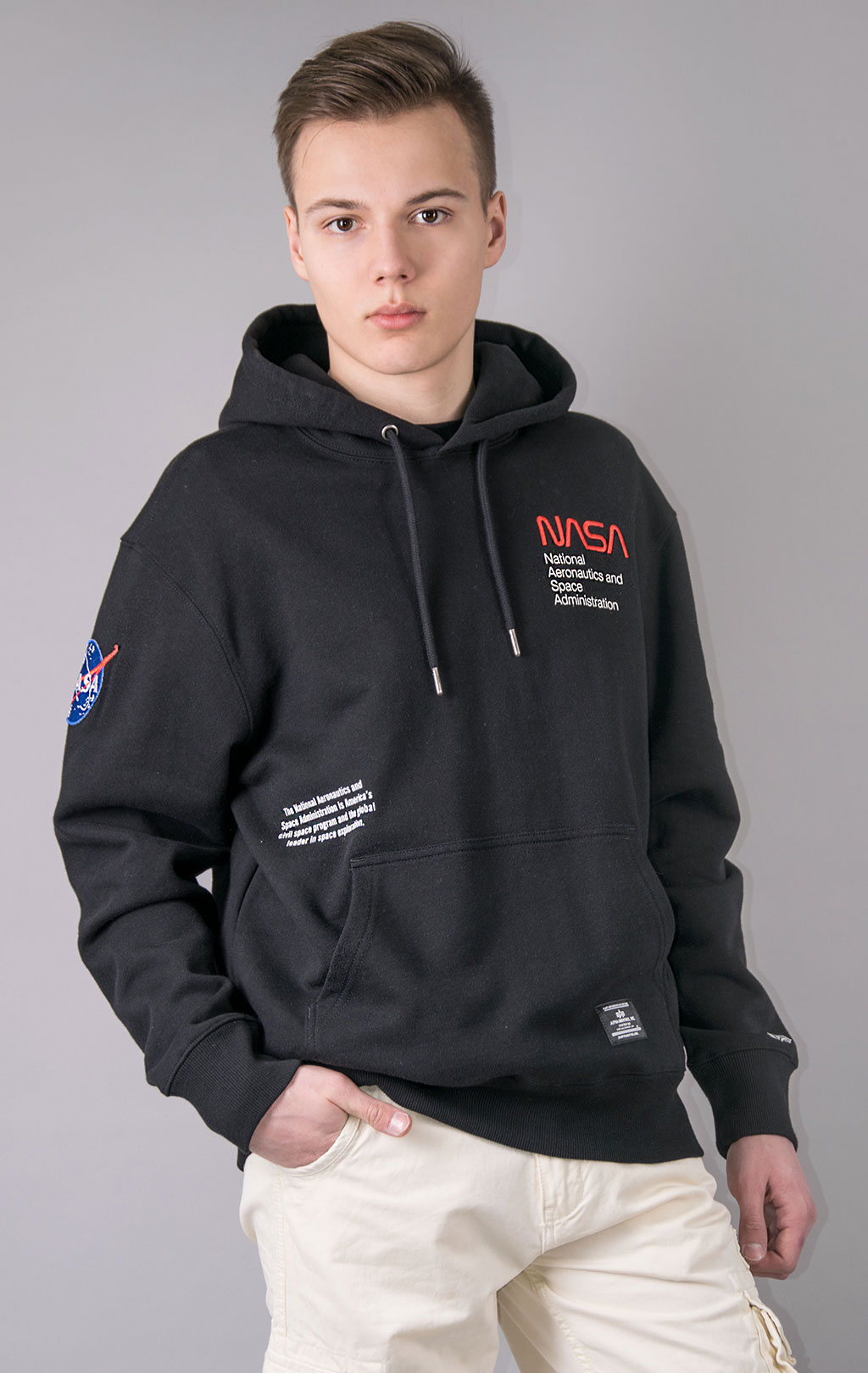 Толстовка ALPHA INDUSTRIES NASA WORM LOGO HOODIE SS 23 black 