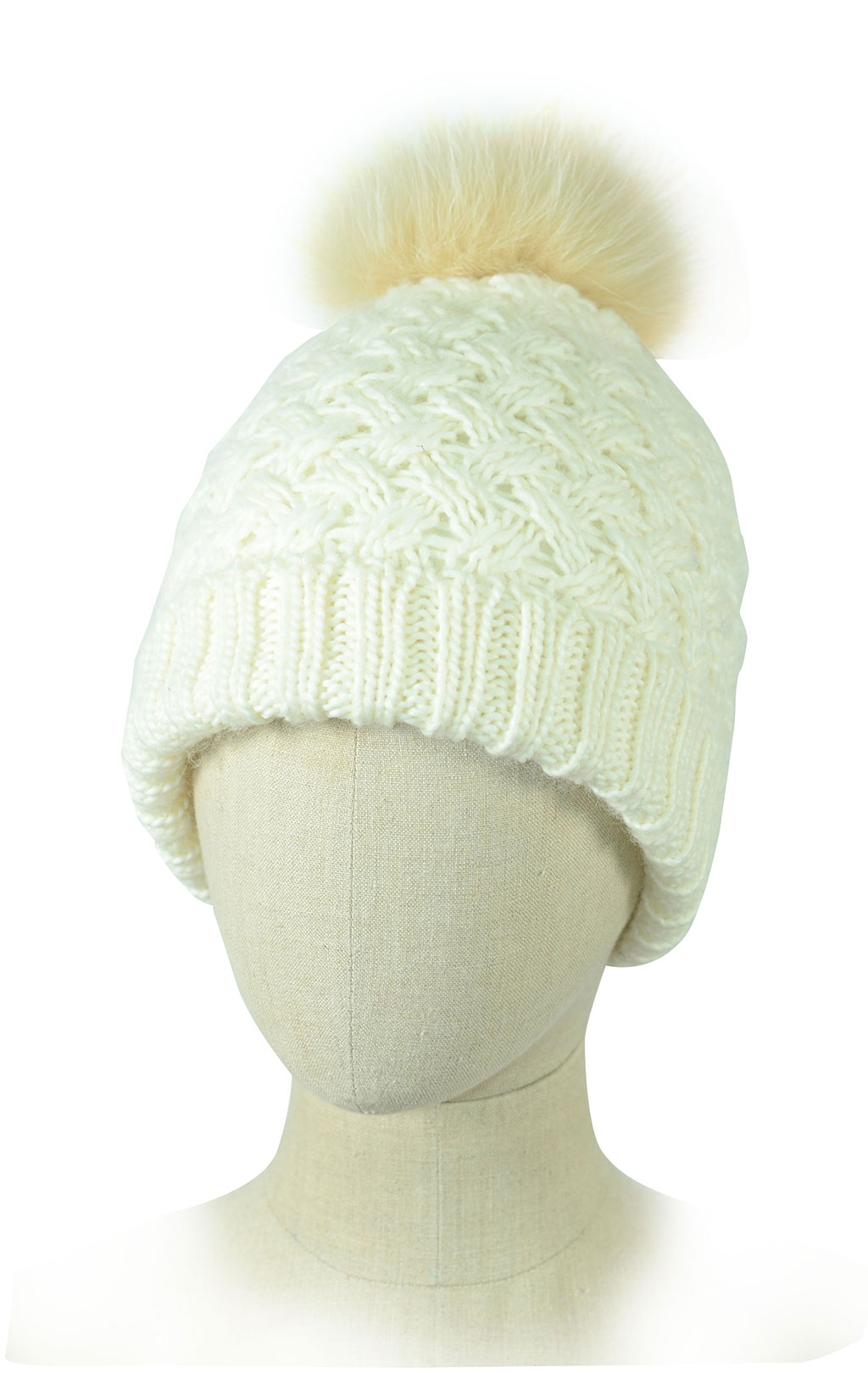 Женская шапка вязаная с помпоном PARAJUMPERS MOSS HAT milk 