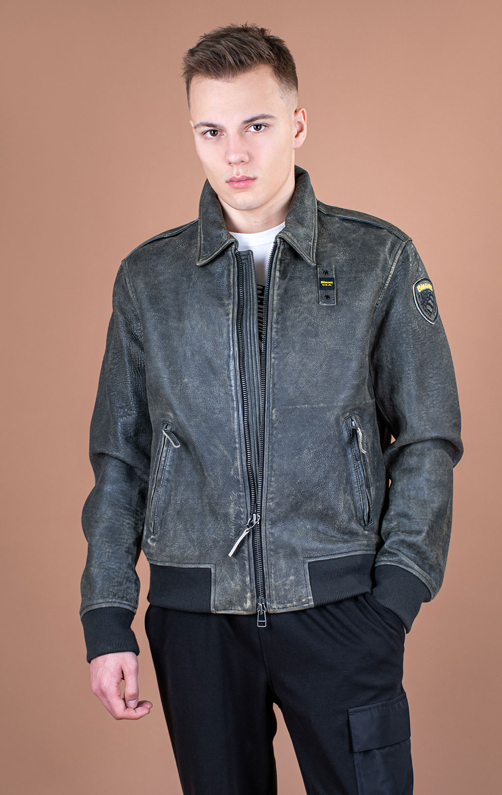 Куртка-пилот BLAUER ALLEN кожа FW 25/26 black washed (L02312) 