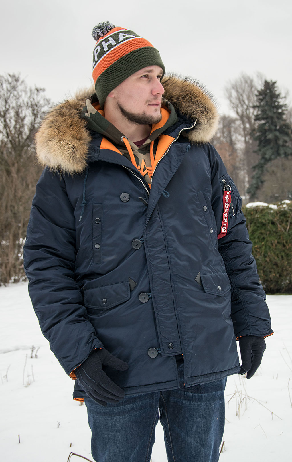 Куртка-аляска Alpha Industries Slim Fit N-3B с натуральным мехом,  Blue/Orange, купить в Интернет-магазине ForceAge
