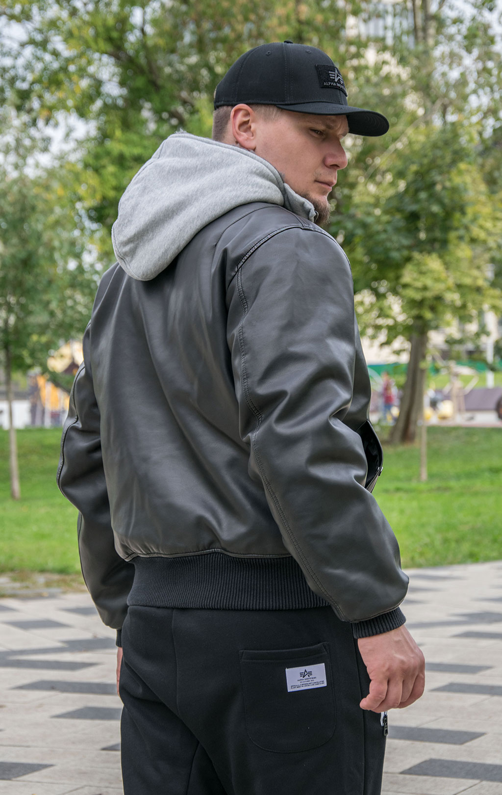 Куртка-бомбер лётная ALPHA INDUSTRIES D-Tec FL MA-1 экокожа black/grey 