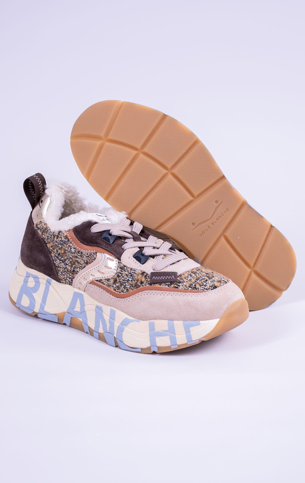 Женские кроссовки VOILE BLANCHE CLUB105 FUR мех FW 26/27 light beige/dark brown 2019460 