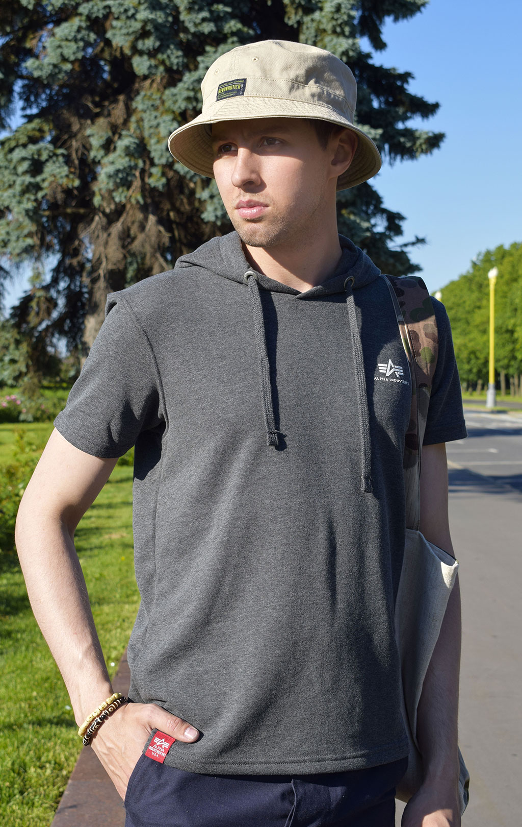 Футболка с капюшоном ALPHA INDUSTRIES BASIC T SMALL LOGO charcoal heather 