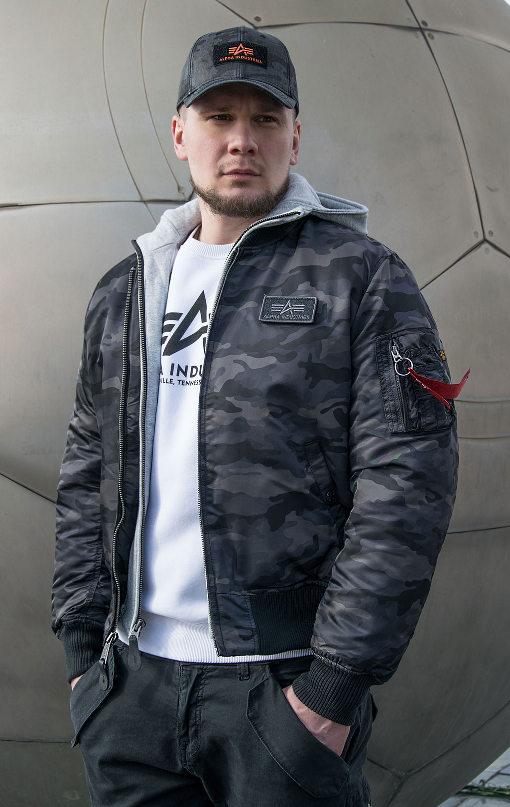 Куртка-бомбер лётная ALPHA INDUSTRIES D-Tec MA-1 black camo 