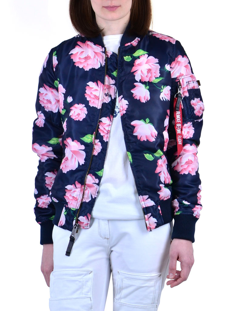 Женский бомбер ALPHA INDUSTRIES VF FLOWERPRINT MA-1 rep. blue 