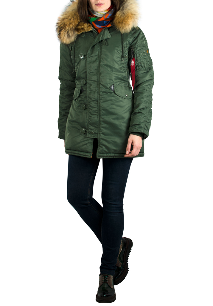 Женская аляска ALPHA INDUSTRIES VF 59 N-3B натур. мех sage green 