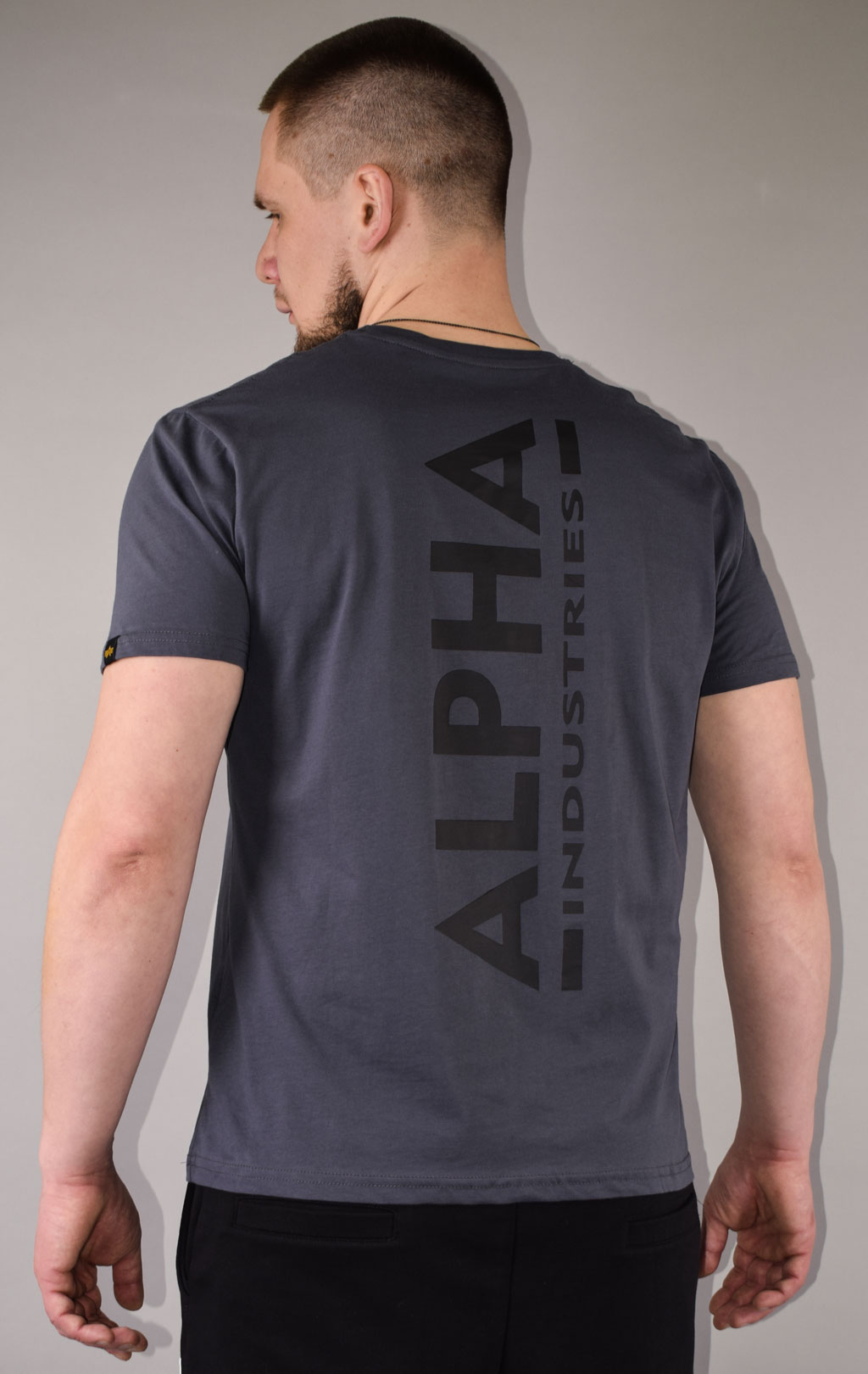 Футболка ALPHA INDUSTRIES BACKPRINT T greyblack/black 