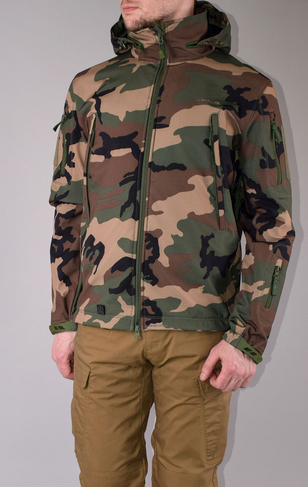 Куртка тактическая softshell Pentagon мембрана ARTAXES big size Soft Shell camo woodland 08011 