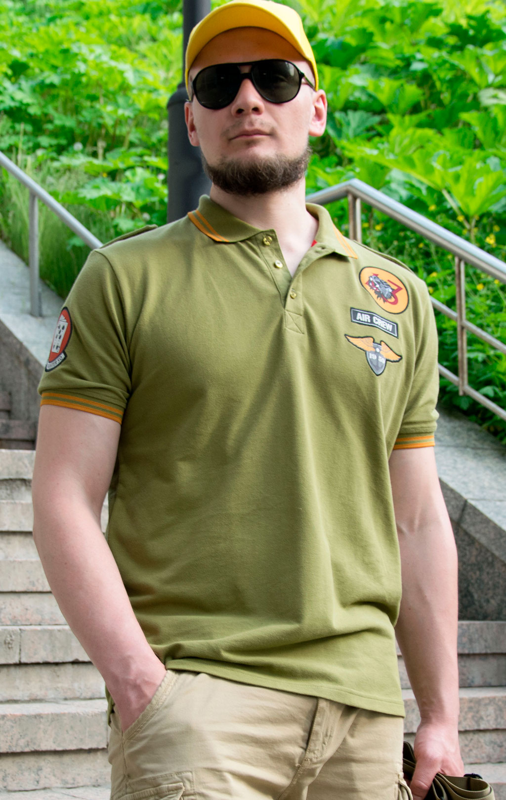 Футболка ALPHA INDUSTRIES AIR CREW POLO khaki green Футболка ALPHA INDUSTRIES AIR CREW POLO khaki green