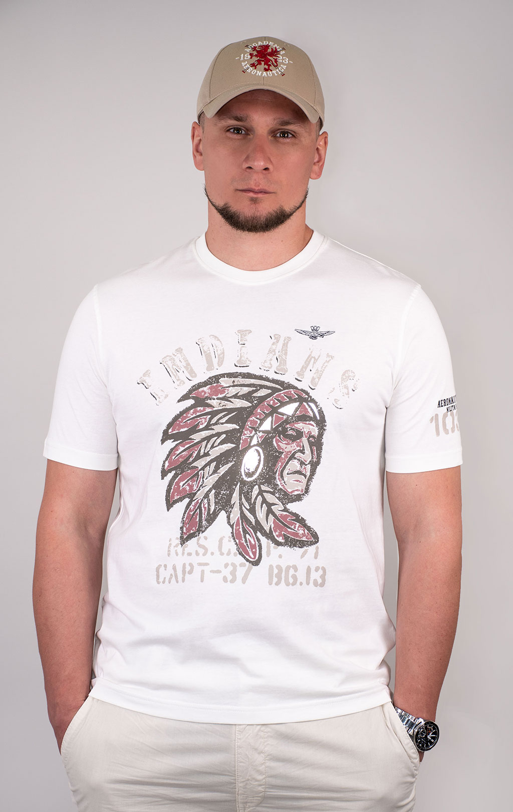 Футболка AERONAUTICA MILITARE INDIAN PRINT SS 24/BD off white (TS 2214) 