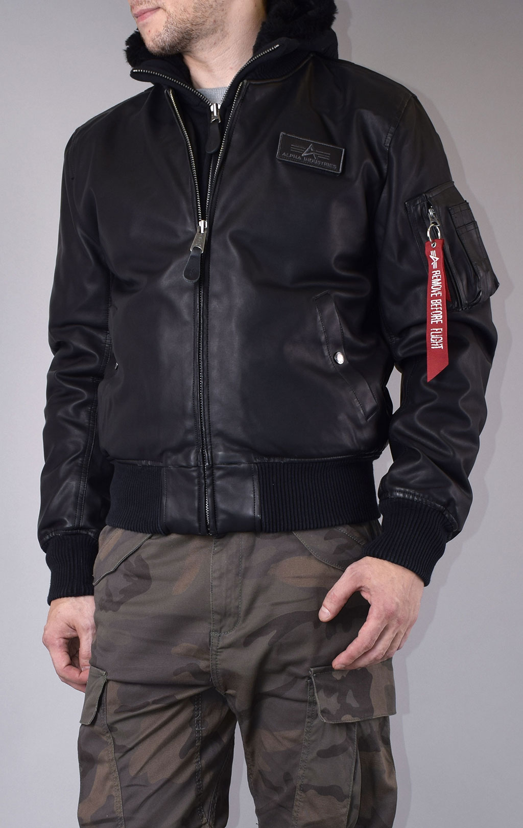 Куртка-бомбер лётная ALPHA INDUSTRIES D-Tec FL MA-1 экокожа black/black 