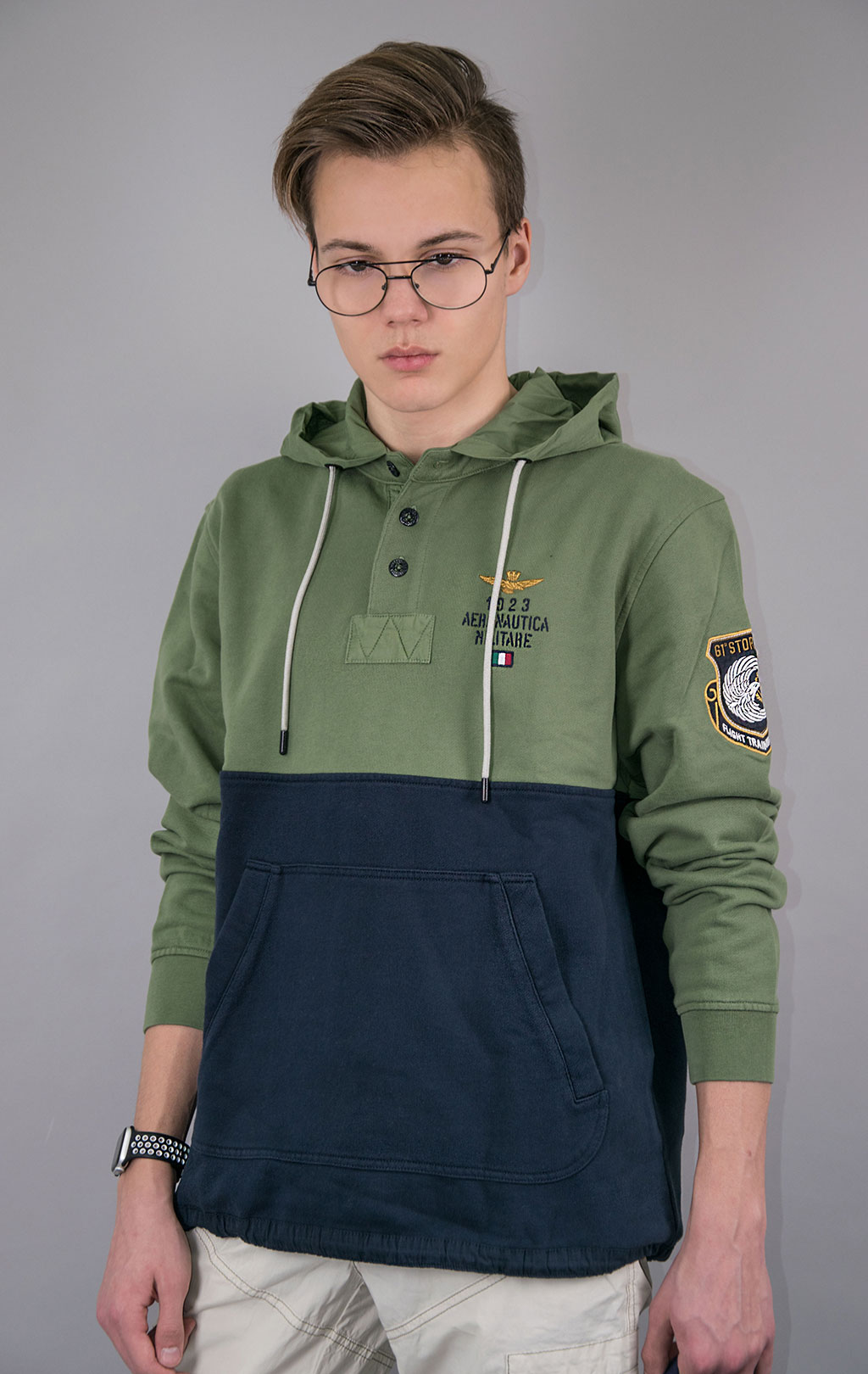 Толстовка с капюшоном AERONAUTICA MILITARE SS 23/TR verde militare (FE 1750) 