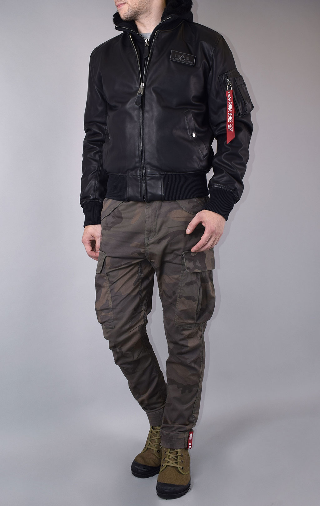 Куртка-бомбер лётная ALPHA INDUSTRIES D-Tec FL MA-1 экокожа black/black 