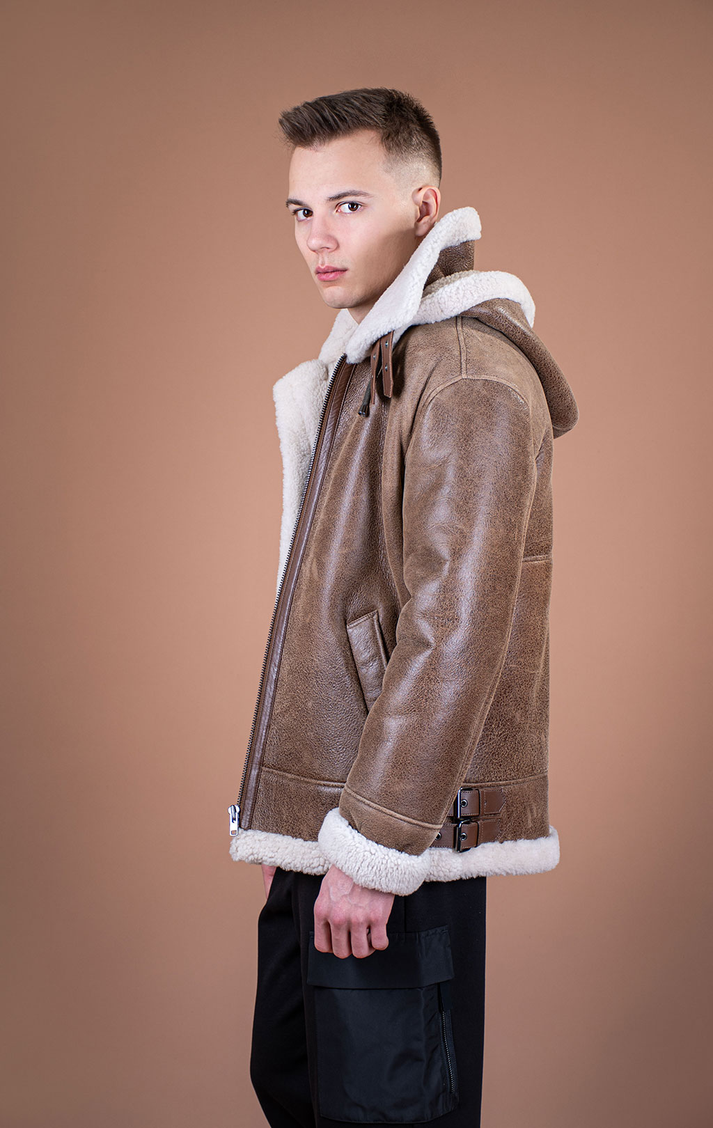 Куртка-пилот KODZIC B-3 Hooded овчина vintage khaki (1251) 