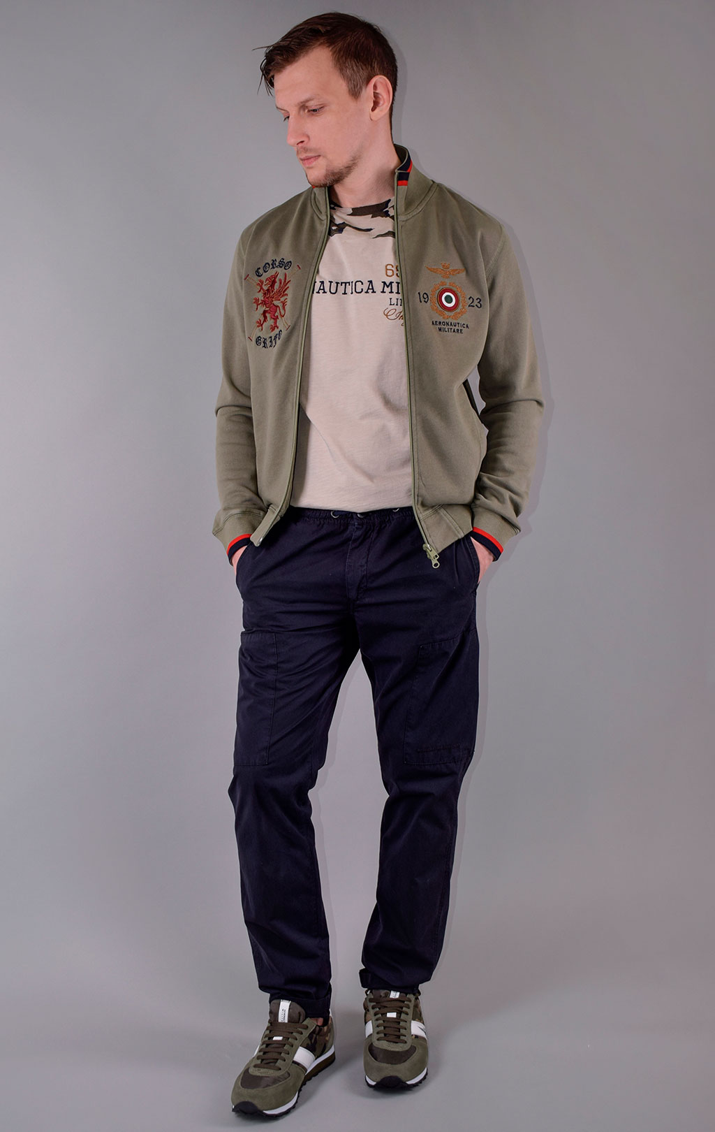 Олимпийка AERONAUTICA MILITARE SS 20/IN verde militare (FE 1488) 