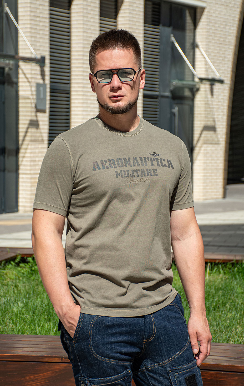 Футболка AERONAUTICA MILITARE SS 25 m/TR military olive washed (TS 2407) 